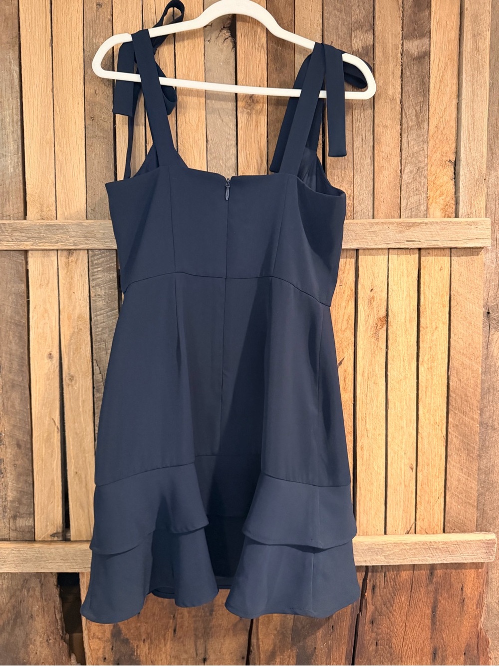 Adelyn Rae Navy Tie-Strap Ruffle-Hem Mini Dress - Picture 2 of 4